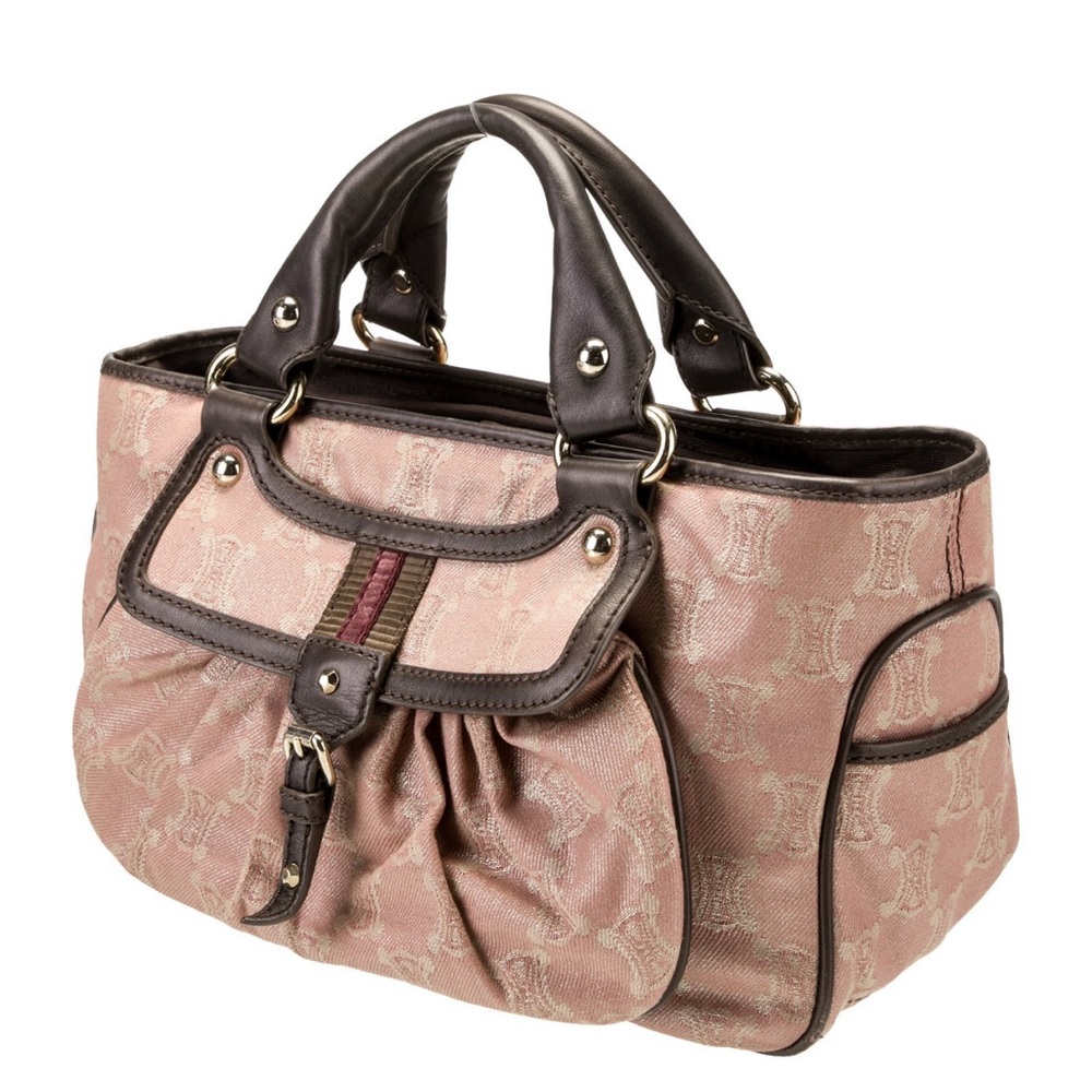 CelineVintage Pink Macadam Boogie Bag Pink Handbag Brown Leather Trim Authentic